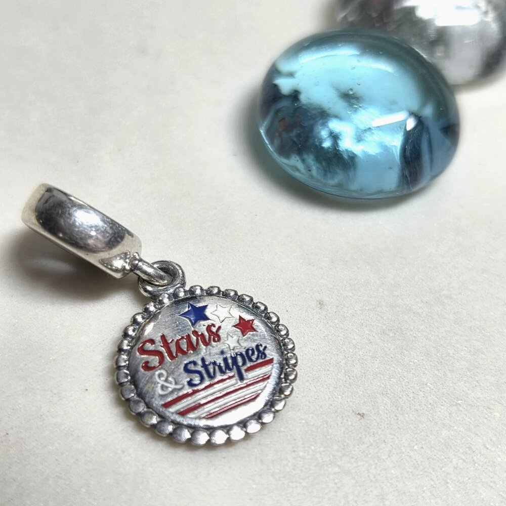 Authentic Pandora Stars & Stripes Dangle Charm Sterling Silver Moments Bead